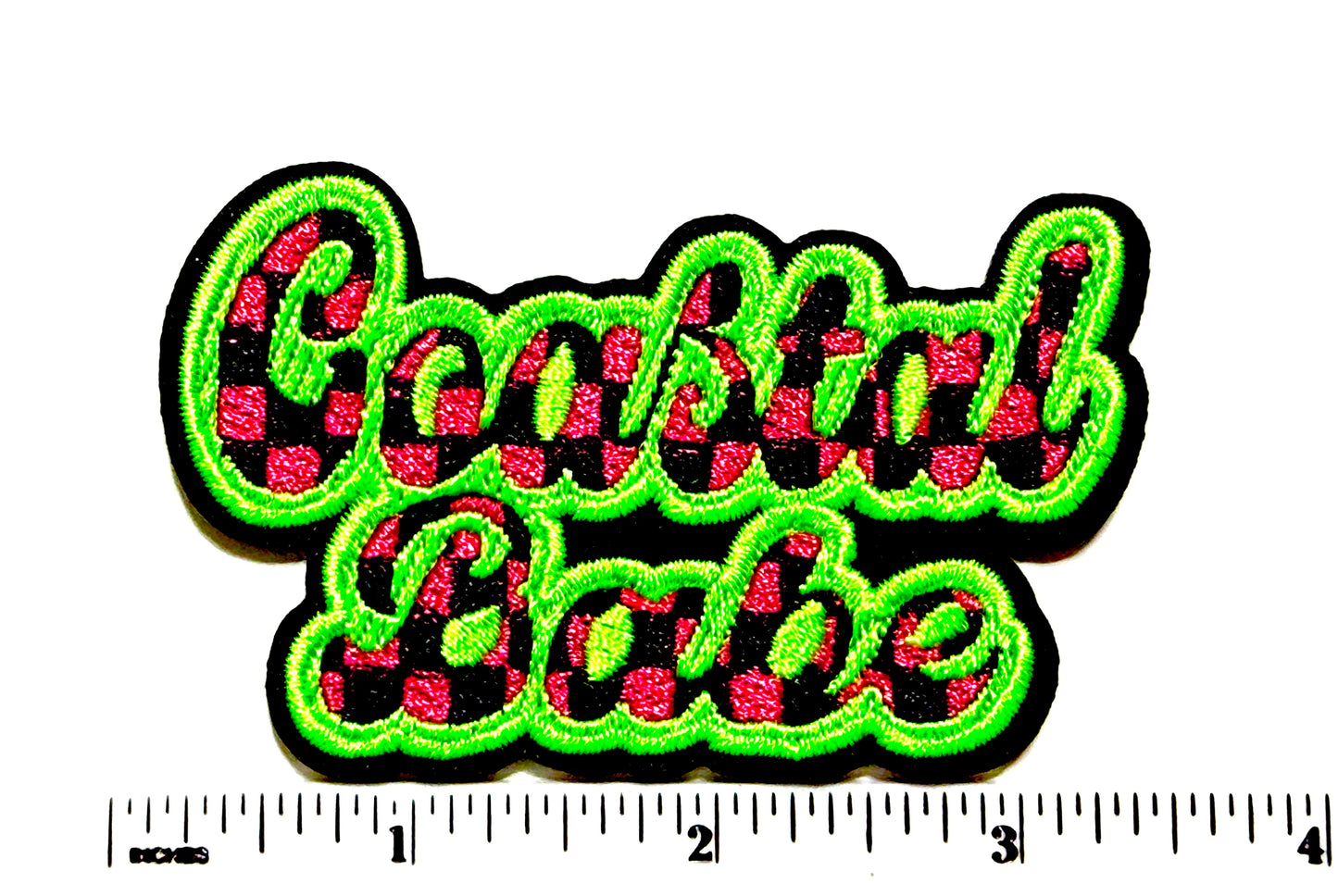 Coastal Babe checkered with neon green - Embroidered Iron On Patch 3.5”