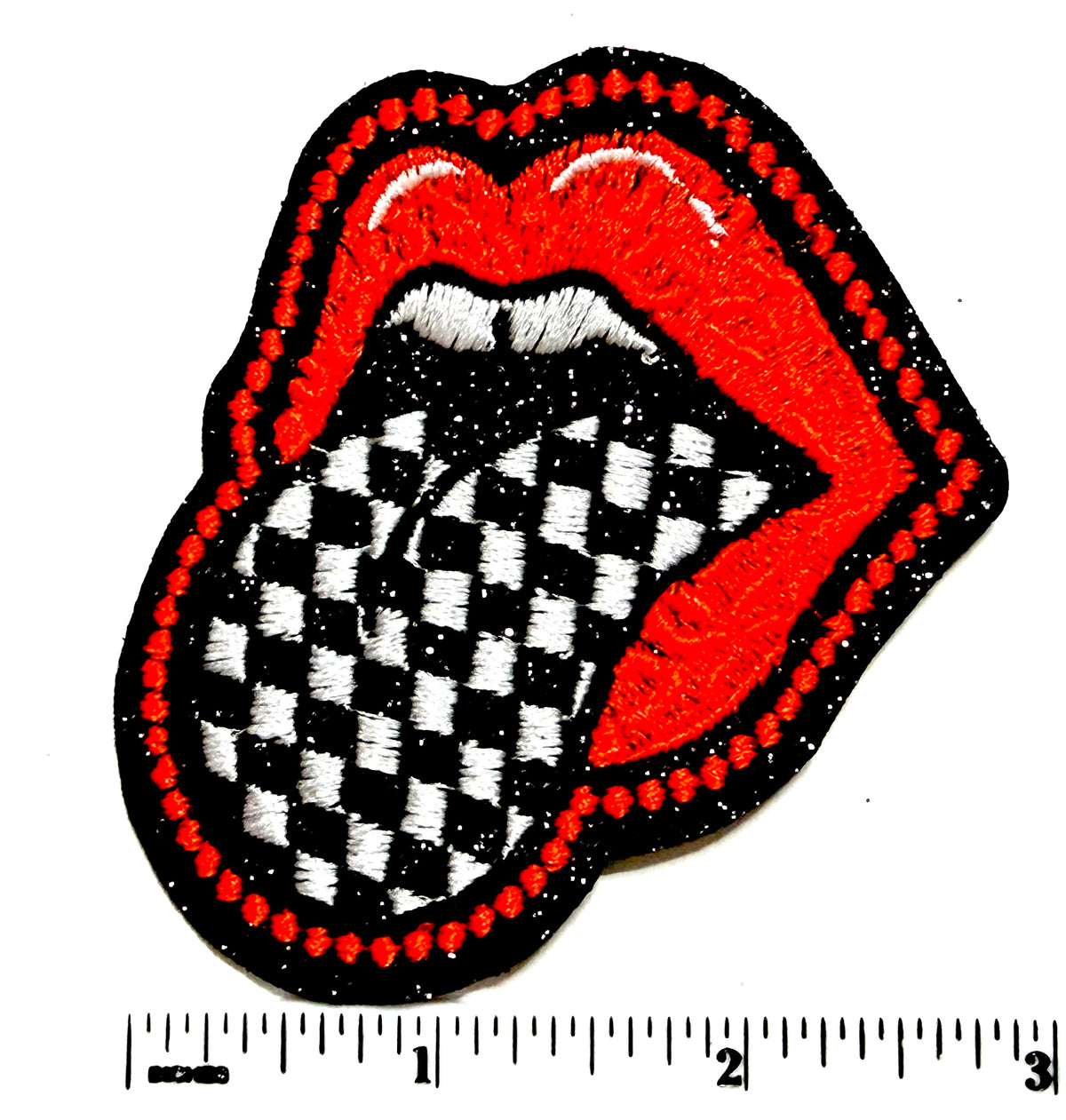 Checkered Tongue patch- Embroidered iron on patch of 3”