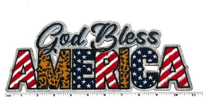 Patriotic - Chenille with silver glitter outline Iron on patches