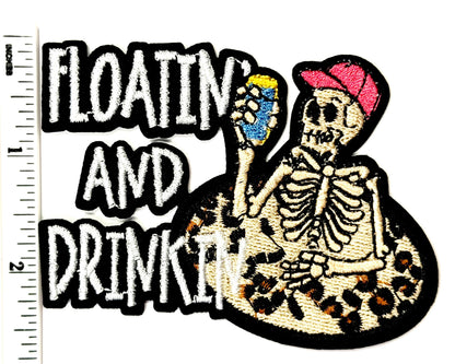 Floatin’ & Drinkin’ Skelly Girl  Embroidered Patch – DIY Iron-On Applique