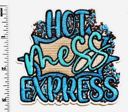 Hot Mess Express - Turquoise and Blue Embroidered Iron on patch 3.25”