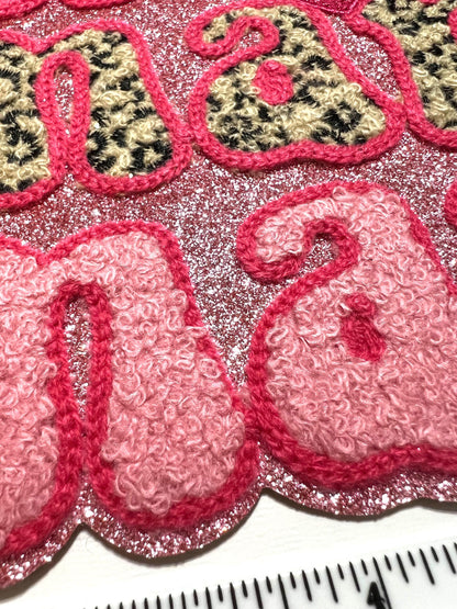 Mama - Chenille Iron on patch with pink glitter outline