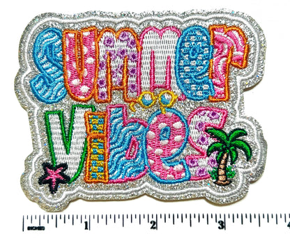 Summer vibes patch - Embroidered & Glitter DIY Iron on patch