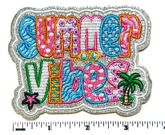 Summer vibes patch - Embroidered & Glitter DIY Iron on patch