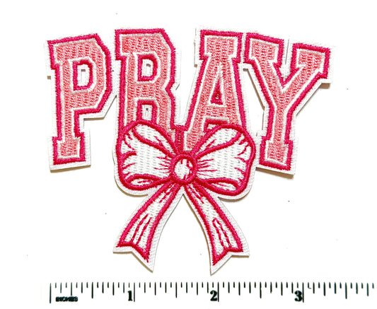 Pray with bow patch - Embroidered DIY Iron on patch