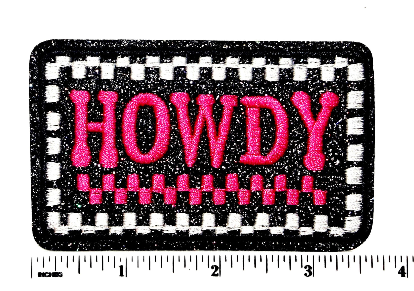 HOWDY hot pink checkered patch - 3.5"