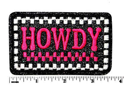 HOWDY hot pink checkered patch - 3.5"