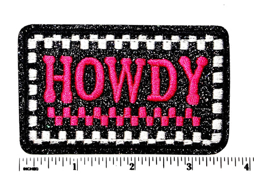 HOWDY hot pink checkered patch - 3.5"