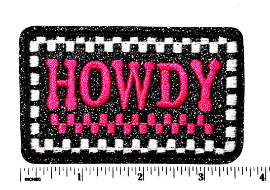 HOWDY hot pink checkered patch - 3.5"
