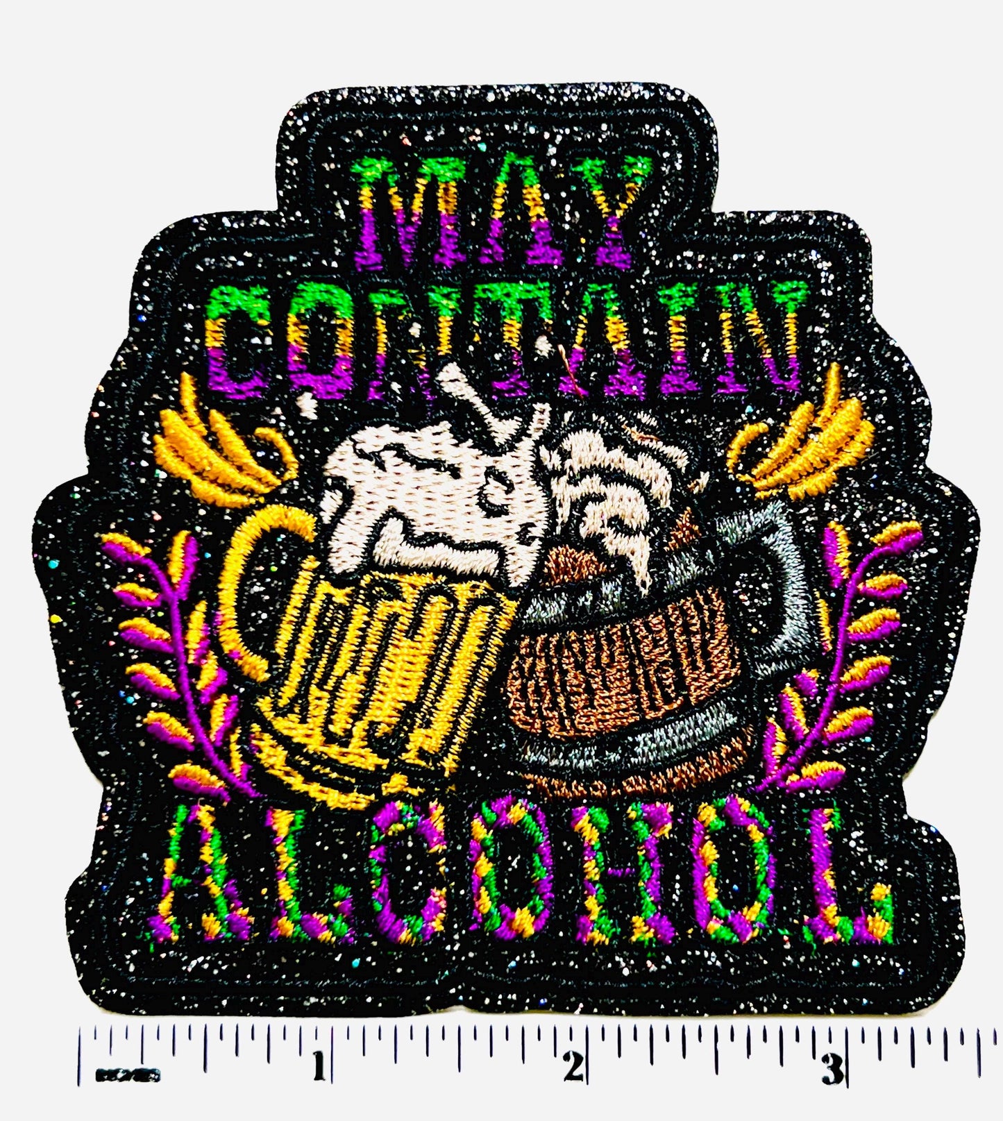 Mardi Gras May Contain Alcohol patch - Embroidered DIY Iron on patch