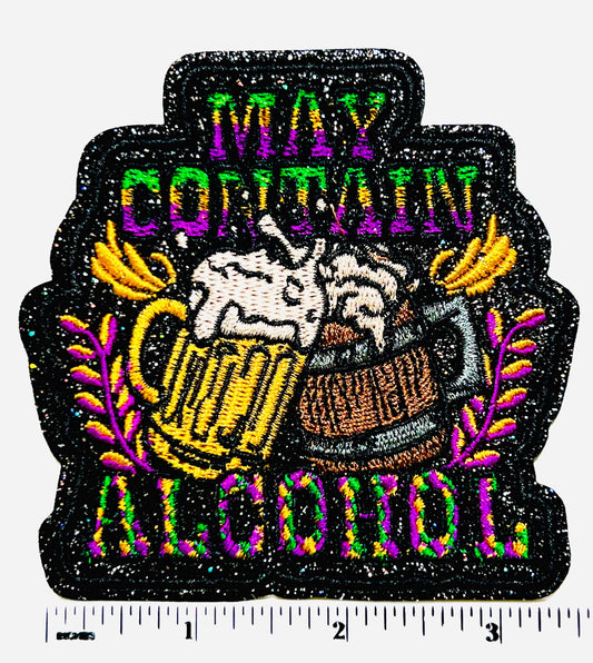 Mardi Gras May Contain Alcohol patch - Embroidered DIY Iron on patch