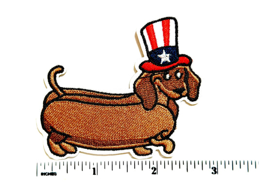 Patriotic Weenie Dog Embroidered Patch – Iron On Applique