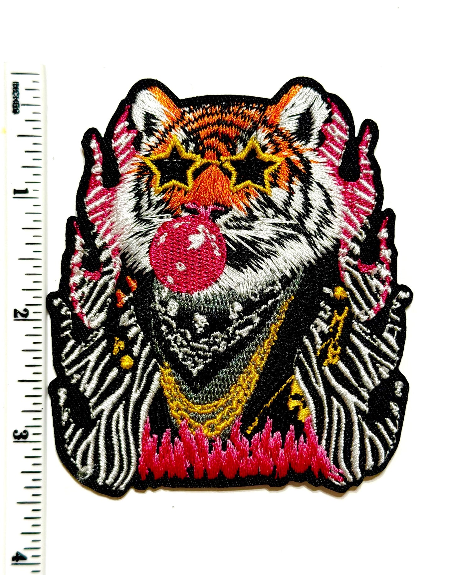 Tiger with star sunglasses blowing bubble patch - Embroidered DIY Iron on patch