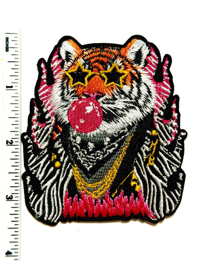Tiger with star sunglasses blowing bubble patch - Embroidered DIY Iron on patch