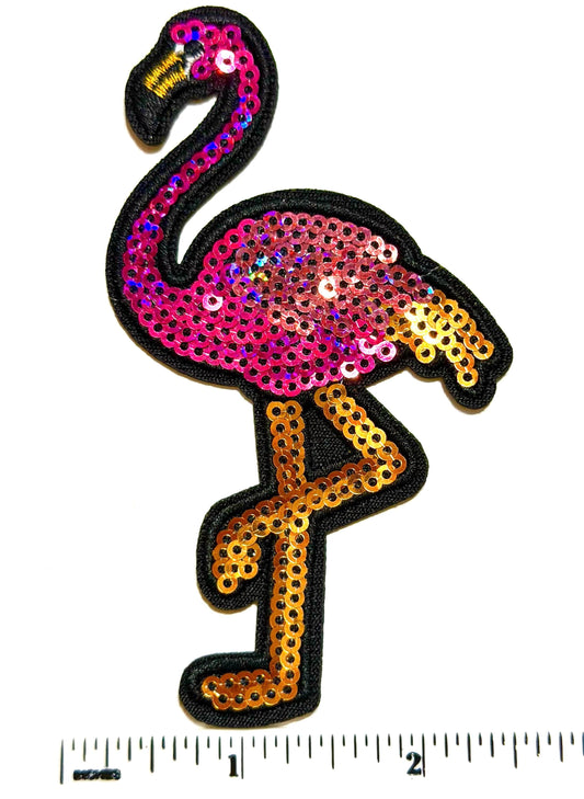 Pink Flamingo Sequins Patch – Glitter Embroidered Iron-On Summer Applique