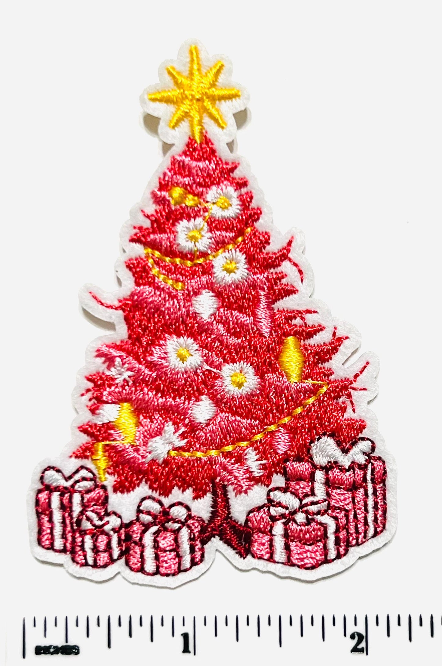Pink Christmas patches - Embroidered Iron on patches with glitter