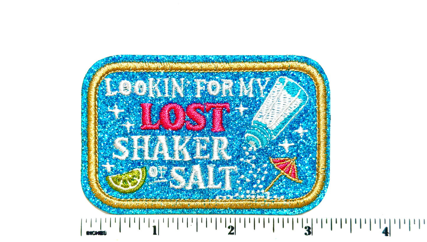 Lookin for my Lost Shaker of Salt patch - Embroidered Iron On Patch with blue glitter 3”