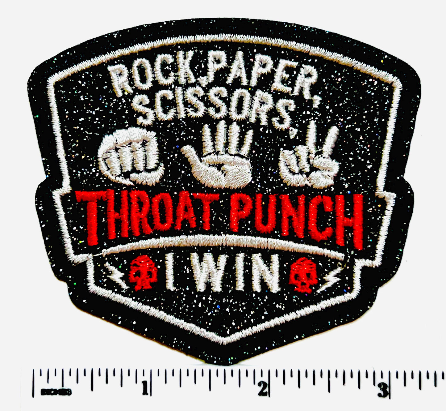 Rock, Paper, Scissors, Throat Punch, I Win patches - Embroidered DIY Iron on patch