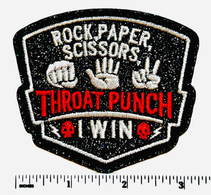 Rock, Paper, Scissors, Throat Punch, I Win patches - Embroidered DIY Iron on patch