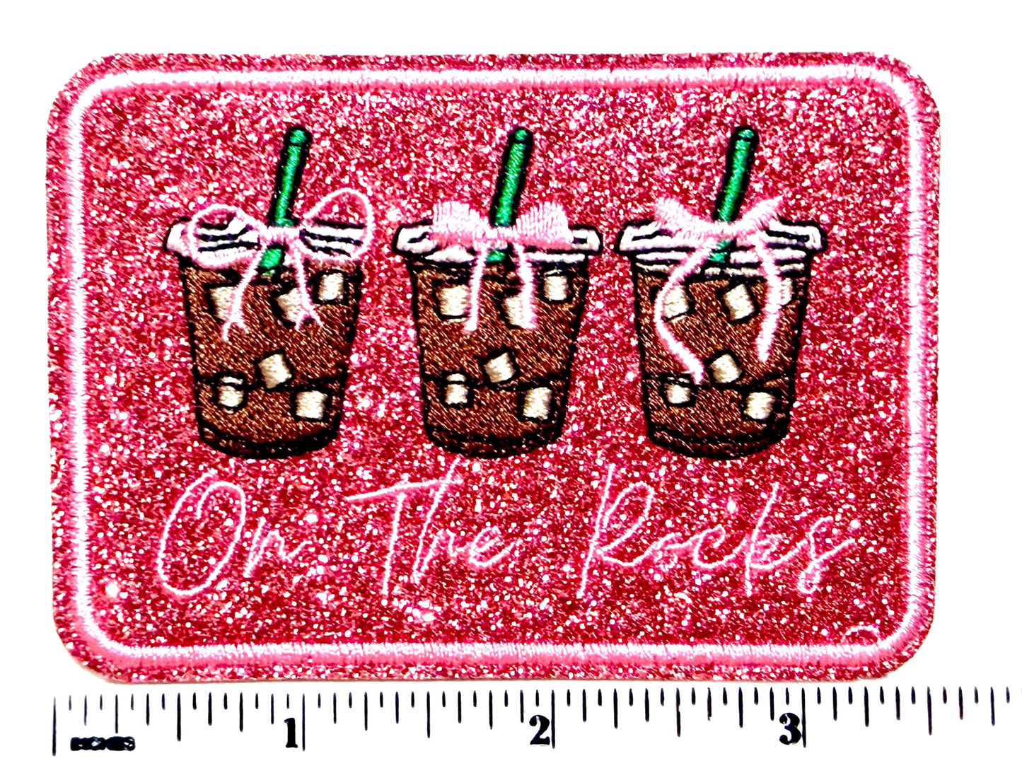 Iced coffee pink glitter patch - Embroidered DIY Iron on patch