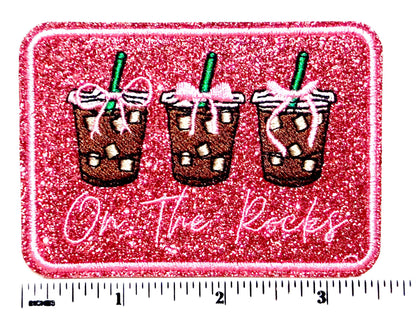 Iced coffee pink glitter patch - Embroidered DIY Iron on patch