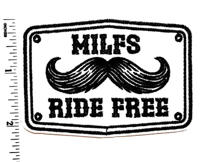 MILFs Ride Free Mustache - Embroidered Iron on patch 3”
