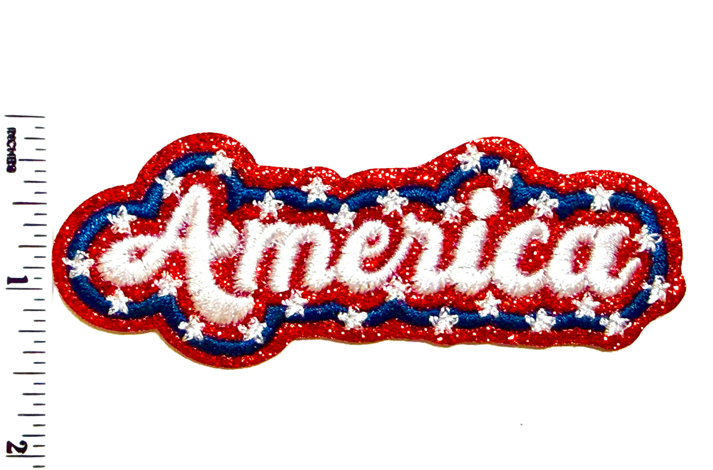 America patch with glitter - Embroidered iron on patch 3.75”