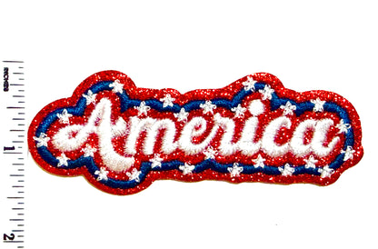 America patch with glitter - Embroidered iron on patch 3.75”