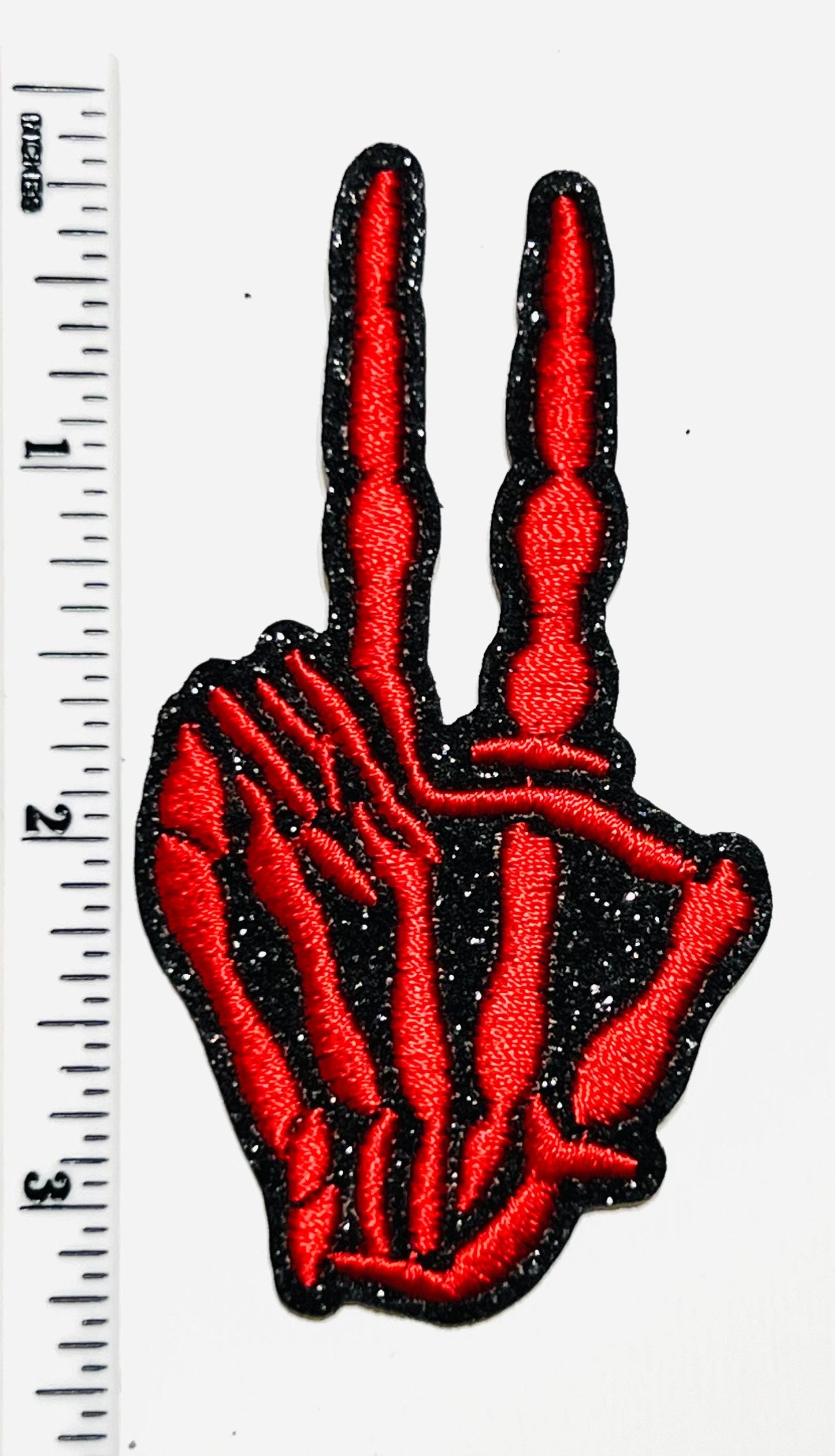 Skeleton Hand peace sign patch - Embroidered Iron on patch 3.25”