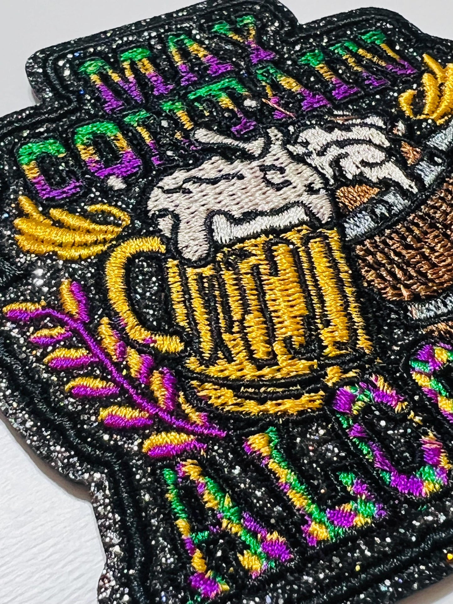 Mardi Gras May Contain Alcohol patch - Embroidered DIY Iron on patch