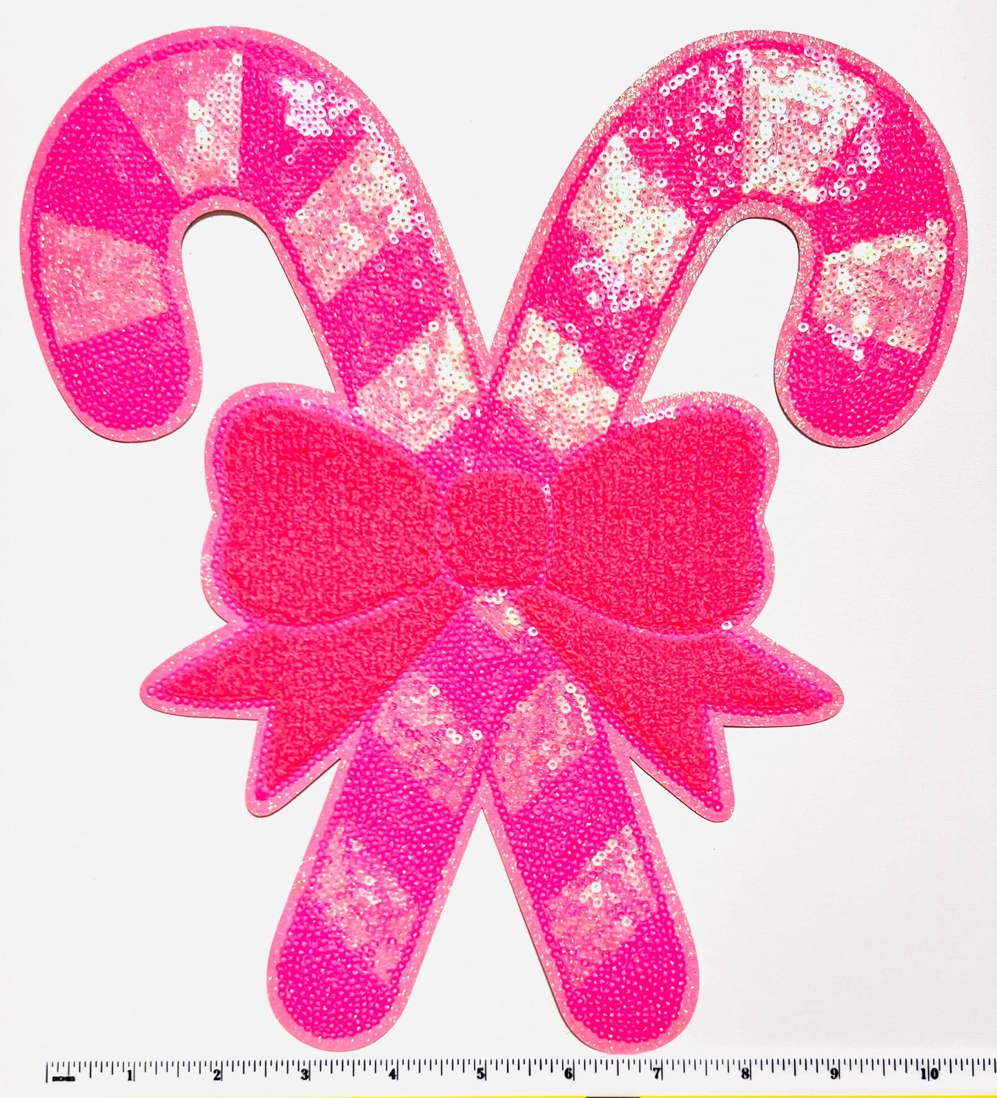 Hot pink candy canes - Large Sequins & chenille Iron on patch