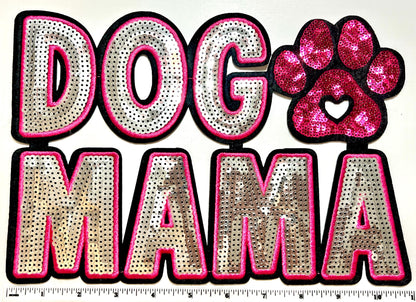 Dog Mama - Pink and gold sequins Iron on patch
