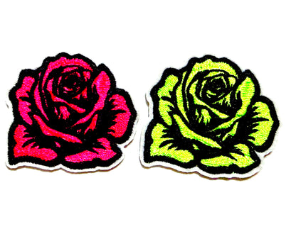 Roses neon with glitter patch - Embroidered Iron On Patch 2.25”