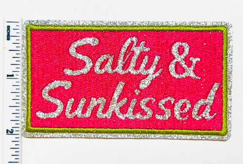Salty and Sunkissed patch - Embroidered Iron on patch with glitter 3.75