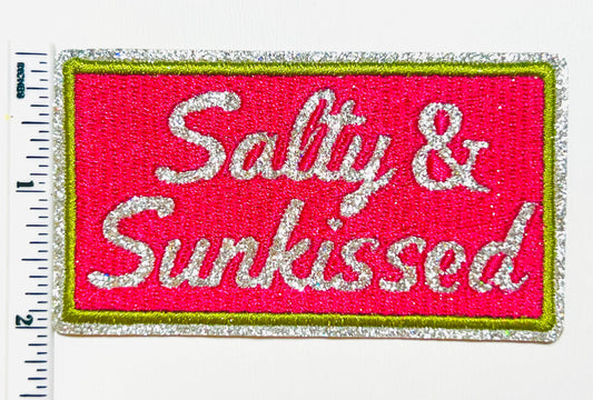 Salty and Sunkissed patch - Embroidered Iron on patch with glitter 3.75