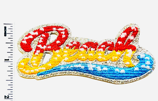 Beach patch - Embroidered DIY  Iron on patch with glitter