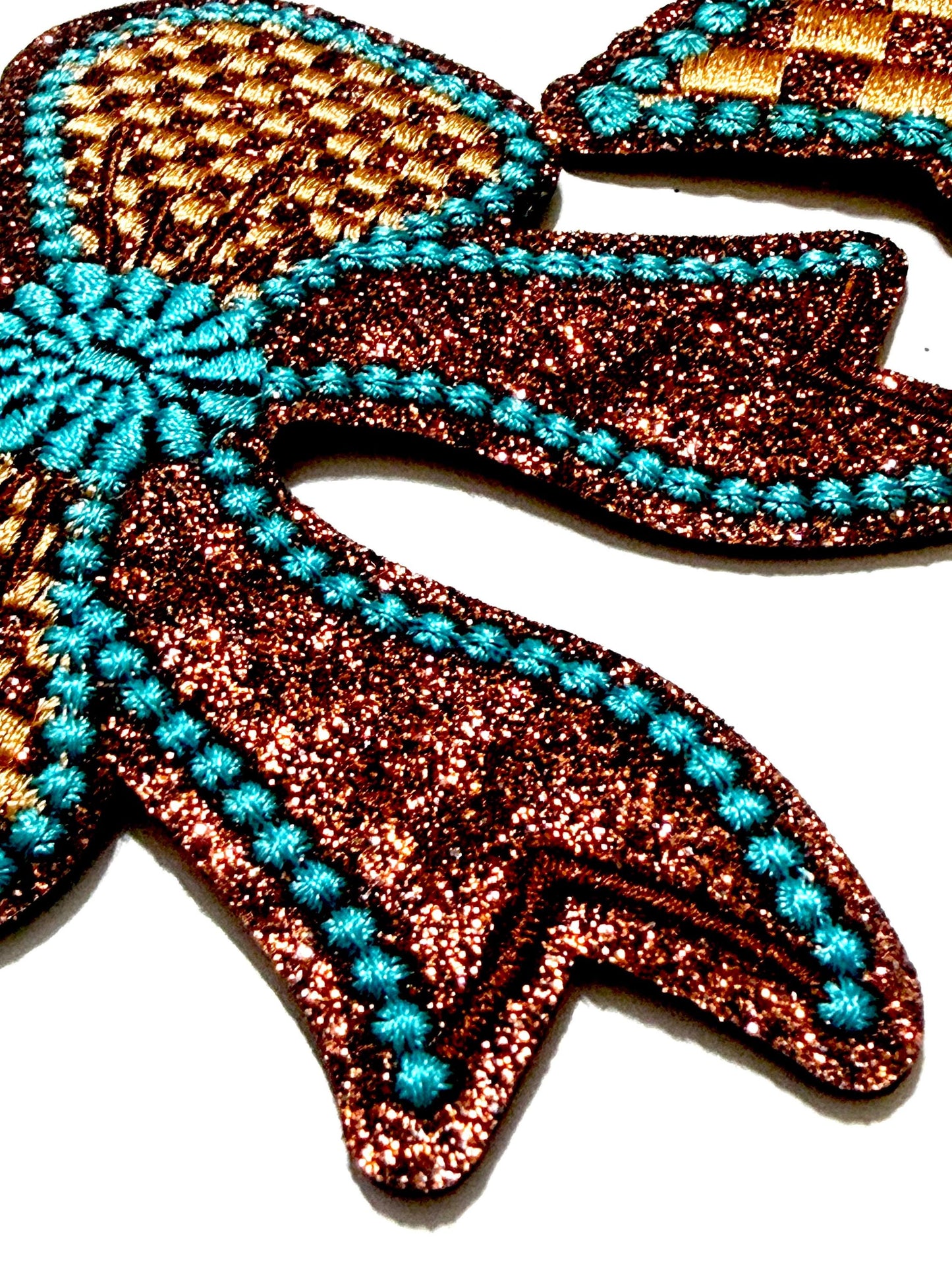 Turquoise & Checkered Brown Glitter patches, Bow and Star - Iron On DIY Applique