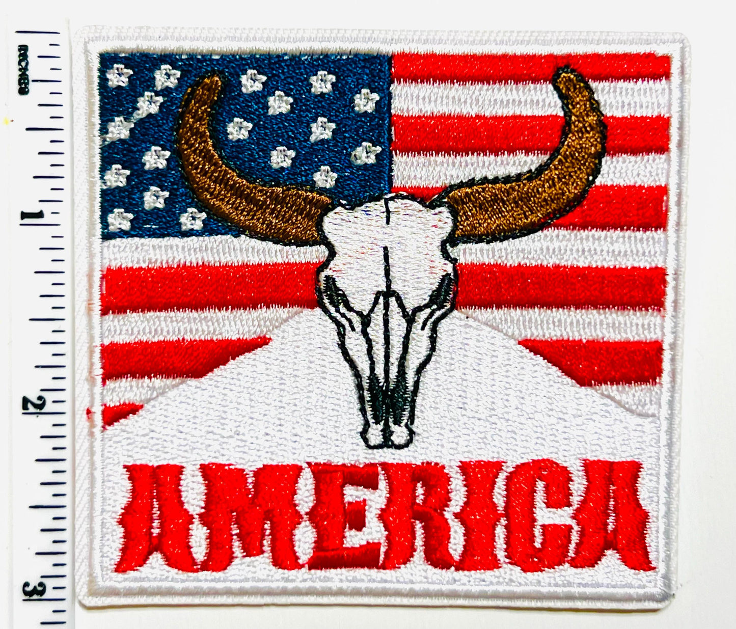 Patriotic American flag with longhorn patch - Embroidered DIY Iron on patch