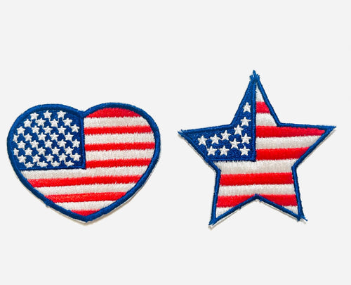 Patriotic Heart or Star - Embroidered Iron on Patches