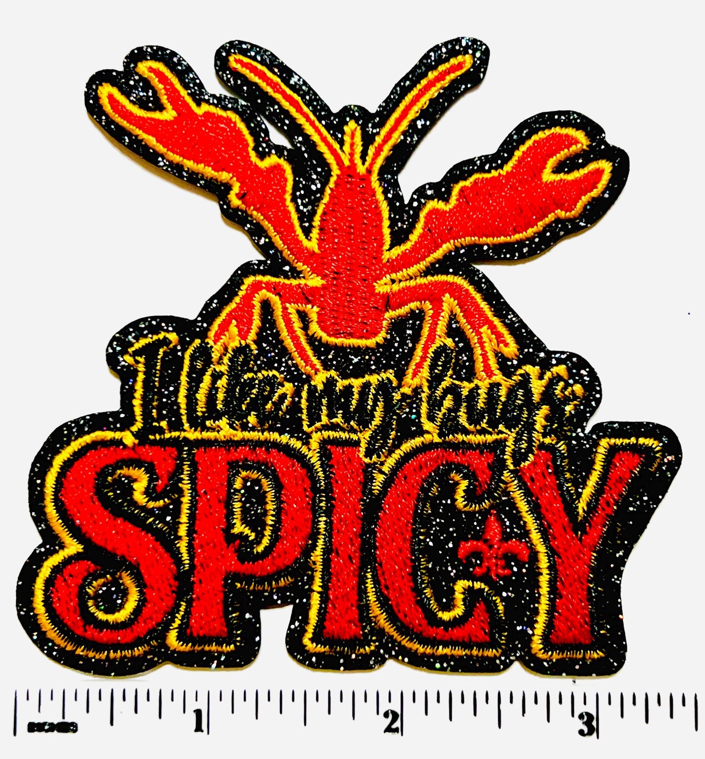 Spicy Crawfish Embroidered Iron-On Patch – Glitter Accent