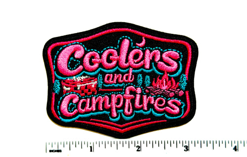 Coolers and Campfires patch- Embroidered Iron on patch 3.25”