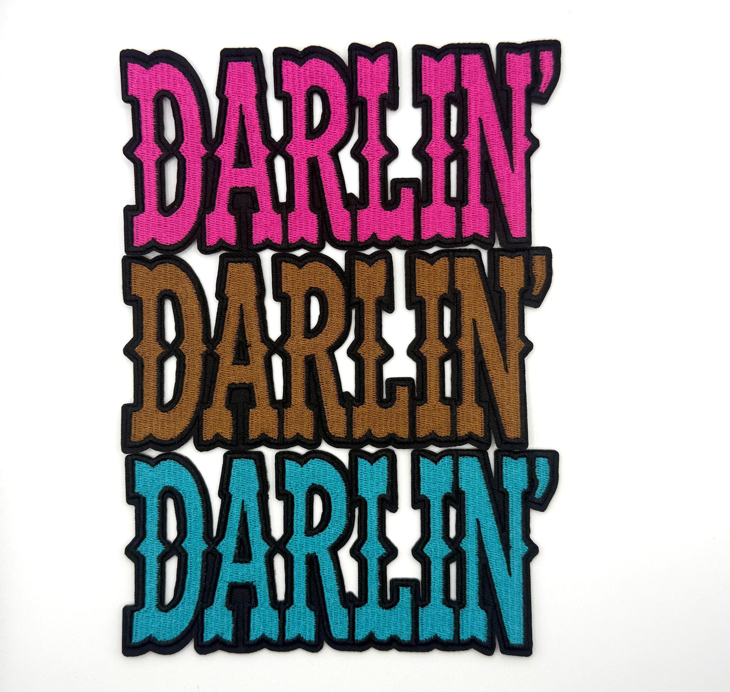 Darlin’ Patch, Turquoise Brown Pink, Iron On DIY Applique