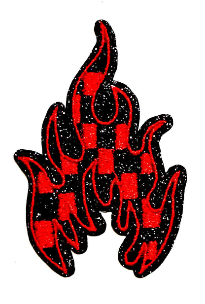 Checkered Flames - Embroidered Iron On Patches 3.5”