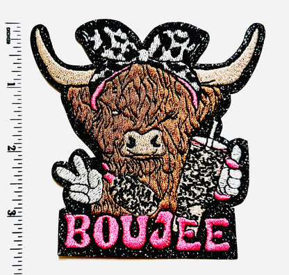 Boujee Cow - Embroidered Iron on patch