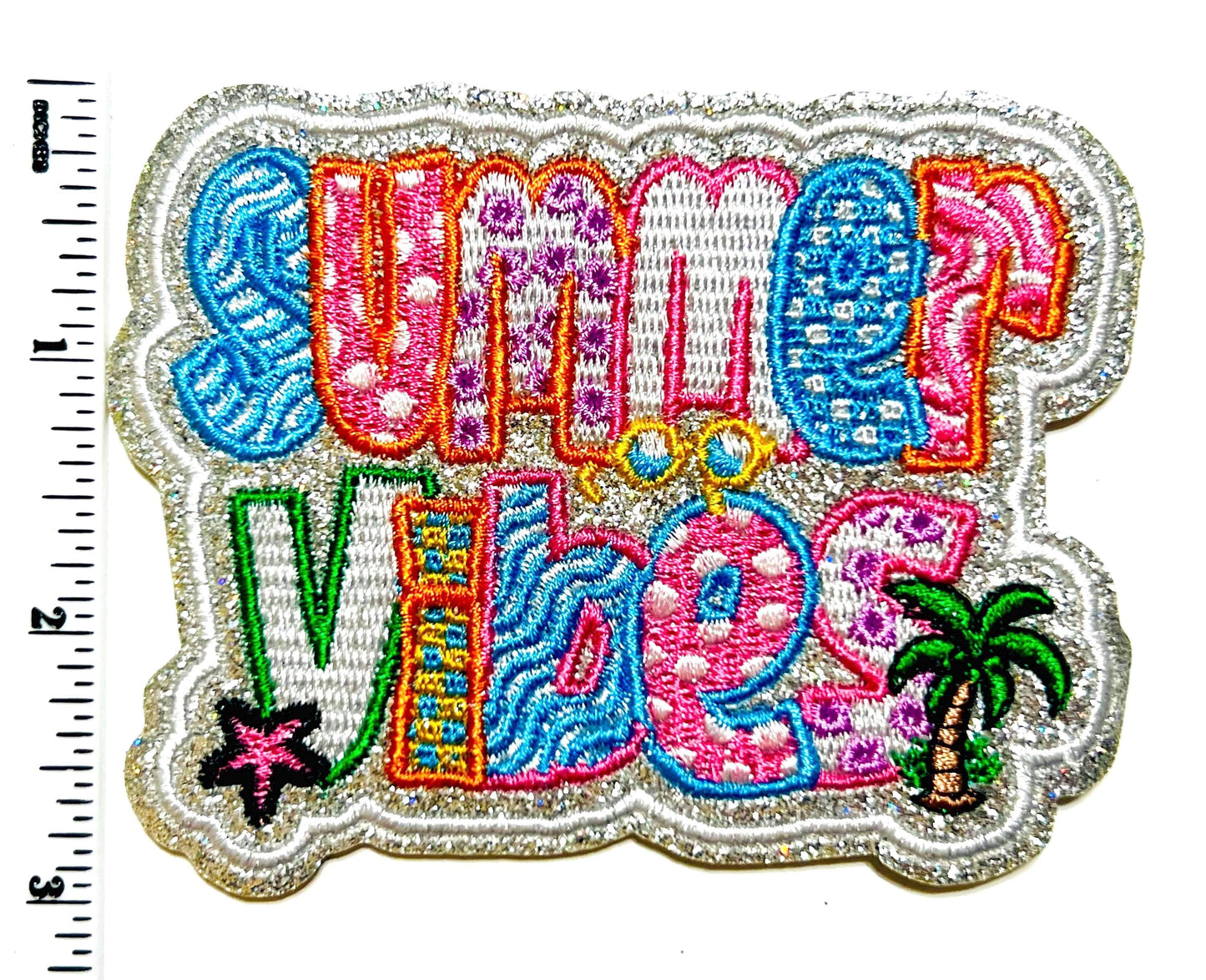 Summer vibes patch - Embroidered & Glitter DIY Iron on patch