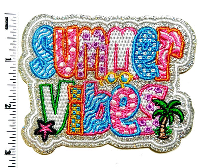 Summer vibes patch - Embroidered & Glitter DIY Iron on patch