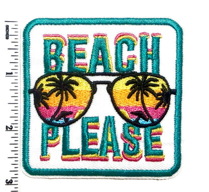 Beach Please with Sunglasses patch - Embroidered DIY Iron on patch