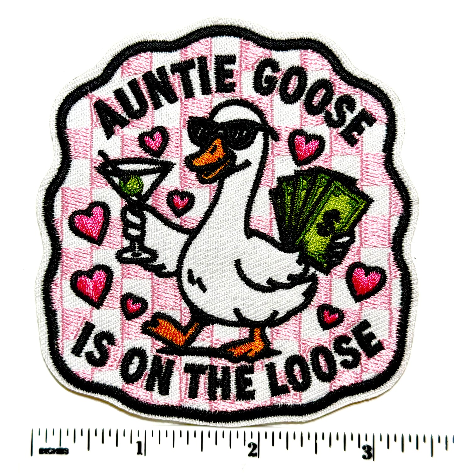 Auntie Goose is on the Loose patch - Embroidered Iron On Patch 3.25”