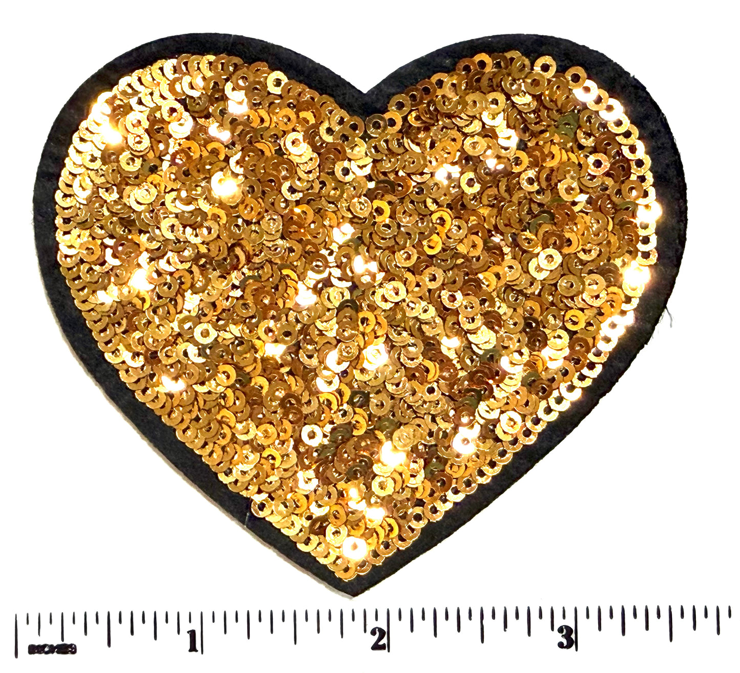 Gold Sequins Heart with Black outline 3.25”
