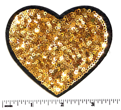Gold Sequins Heart with Black outline 3.25”